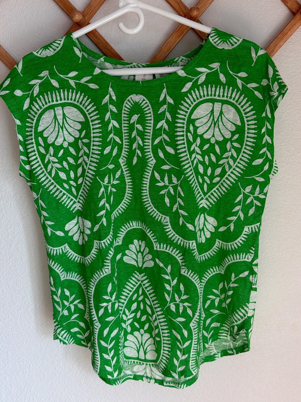 Joie 100% Linen Vacation Top - Green & White, Women’s Medium